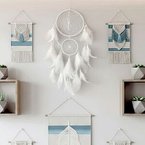 White Feather Dream Catcher with Raw White Quartz Healing Crystal